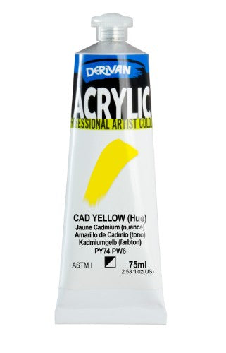 Derivan Acrylic Paint in Cadmium Yellow Hue (75ml) - vibrant, high-quality, water-resistant paint for artists.