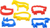 Set of 6 vibrant animal-shaped dough cutters for creative baking and play, ideal for cookies and fondant shapes.