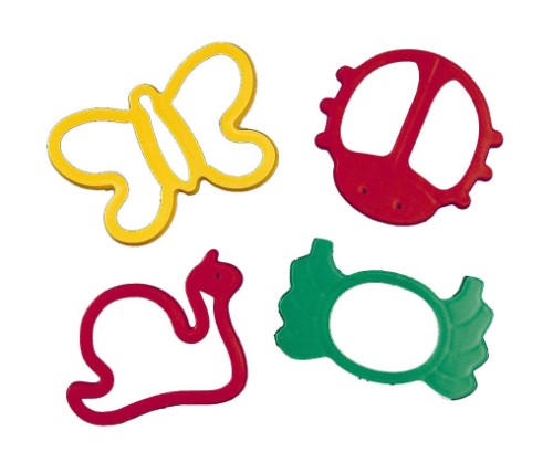 Set of four colorful bug-shaped dough cutters: butterfly, ladybird, snail, and spider; ideal for crafts and baking.