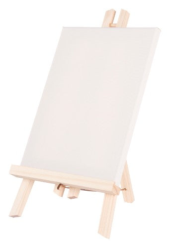 Mini A-Frame Pine Easel with 8x10 canvas, lightweight and portable for artists and creatives in Australia.