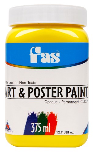 Fas A&P 375ml Yellow paint in vivid yellow, ideal for artists, educators, and hobbyists, with a smooth, non-toxic formula.