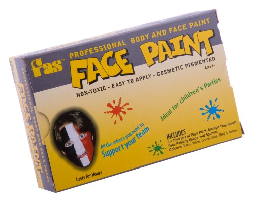 Fas Pro Face Paint Set with 6 vibrant 10ml non-toxic tubes for creative face painting at any event.