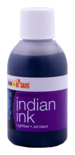 FAS Waterproof India Ink 60ml, deep black, versatile for calligraphy, drawing, and airbrushing, non-toxic and lightfast.