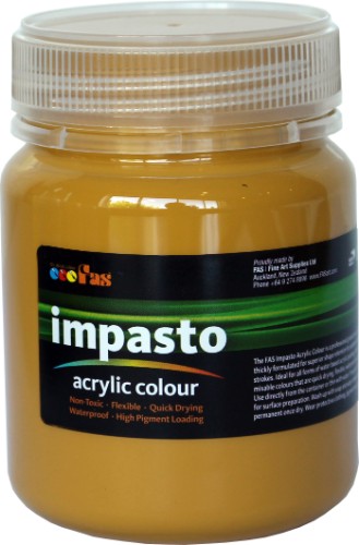 Fas Impasto Acrylic 250ml in Yellow Ochre, perfect for vibrant impasto effects and durable, lightfast art creations.