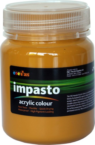 Fas Impasto Acrylic in Raw Sienna, 250ml, offers thick, buttery consistency for rich texture and vibrant, lasting colors.
