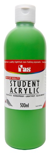 500ml bottle of Fas Student Acrylic Paint in vibrant Green Light, ideal for artists at all levels for various creative projects.