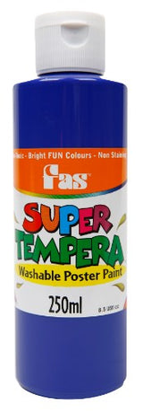 Fas Super Tempera 250ml Ultra non-toxic paint in vibrant colors, perfect for art projects and easy cleanup.