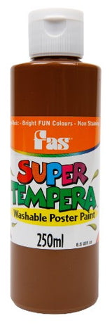 Fas Super Tempera 250ml Umber paint, non-toxic, vibrant colors, ideal for artists and educational use, washes out easily.