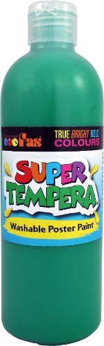 Fas Super Tempera 500ml Green, non-toxic poster paint for vibrant art, perfect for finger painting and stencils.