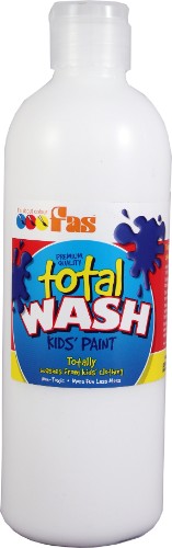 FAS Total Wash 500ml White: Non-toxic washable paint for kids, easily cleans up from fabrics and surfaces, perfect for arts and crafts.