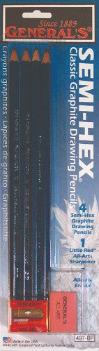 Semi-Hex Pencils W/Eraser+Sharpener (4pc