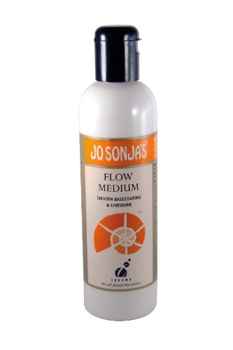 Jo Sonja's Flow Medium 250ml for acrylic painting, enhances flow and vibrancy for smooth application and creative techniques.