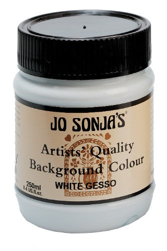 Jo Sonja's Gesso 250ml White, a versatile artist primer enhancing paint adhesion on wood, canvas, and metal surfaces.