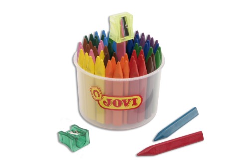 Jovi Triwax Crayon Bucket 72 with 72 triangular crayons for kids, ensuring comfort, grip, and vibrant, non-staining art.