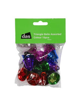 Vibrant assorted triangle bells in various colors, perfect for DIY projects and festive decorations.