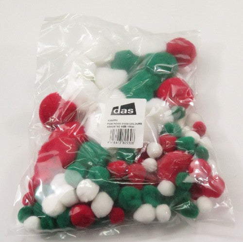 Vibrant assorted pom poms in various sizes, perfect for festive crafting and holiday decorations.