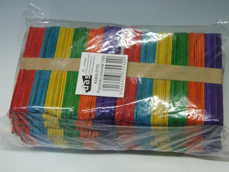 Vibrant 1000pc colored wooden popsticks for DIY crafts, perfect for projects and enhancing creativity in children and adults.