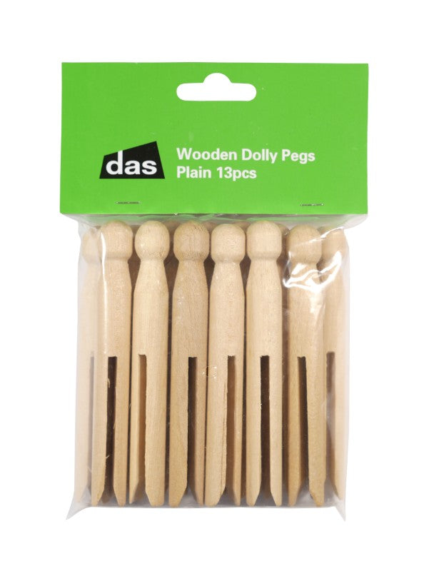 Wooden Dolly Pegs Plain 13pc