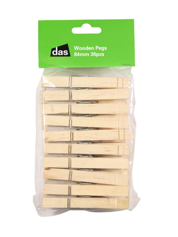 Wooden Pegs With Spring 84mm 30pc