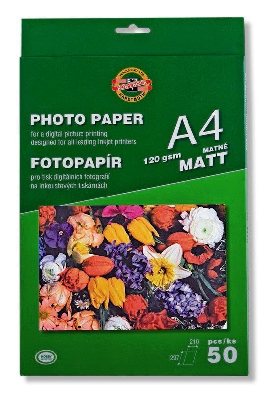 Koh-I-Noor Photopaper Matt 120/50, 120gsm for vivid images, smooth surface, ideal for photographers and artists.