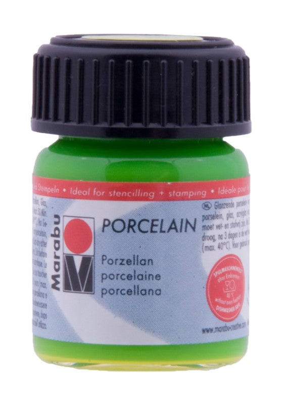 Vibrant Marabu Porcelain Paint in Reseda (15ml) for artistic rejuvenation of porcelain, glassware, and ceramics.