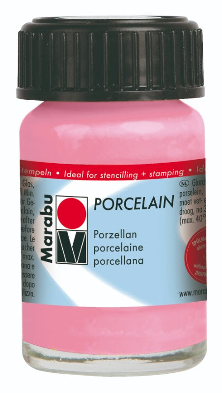 Vibrant Rose Pink porcelain paint in a 15ml bottle, perfect for ceramic art and DIY projects.