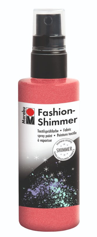 Marabu Fashion Shimmer 100ml Red fabric spray for vibrant, shimmering designs on textiles, perfect for DIY projects.