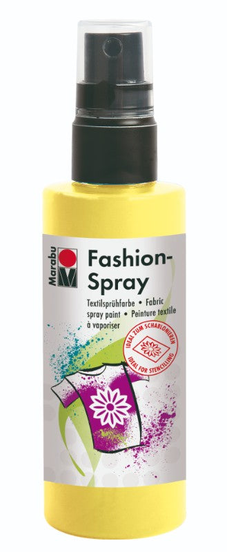 Vibrant Marabu Fashion Spray 100ml in Lemon for customizing fabrics like T-shirts and bags with ease.