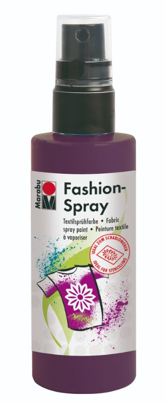 Aubergine Marabu Fashion Spray 100ml for vibrant fabric designs, perfect for T-shirts, bags, and home textiles.