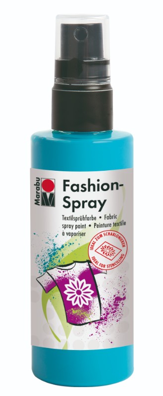 Vibrant Marabu Fashion Spray 100ml in Caribbean, perfect for customizing textiles with bright, long-lasting colors.