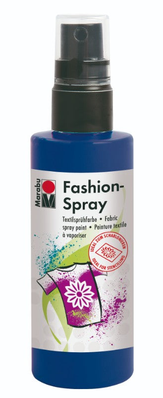 Marabu Fashion Spray in Midnight Blue, 100ml, for DIY fabric projects, eco-friendly, perfect for personalizing textiles.