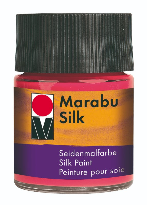 Marabu-Silk 50ml Cherry Red fabric paint, vibrant water-based silk color ideal for creative textile projects.