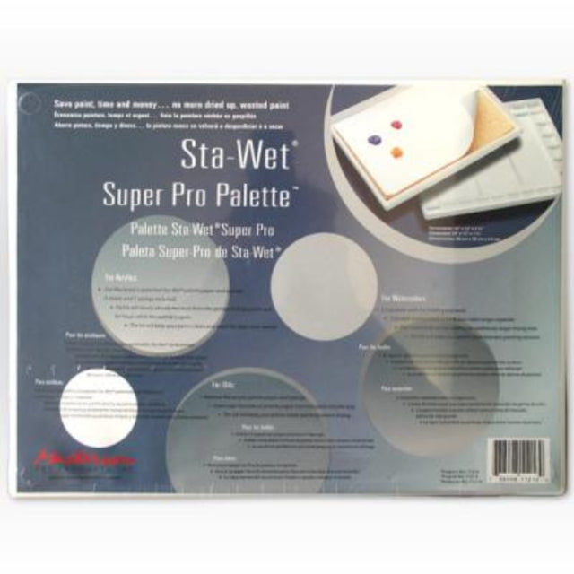 Masterson Sta-Wet Super Pro Palette with 28 wells, moisture-retaining technology, and extended mixing area for all artists.