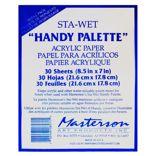 Masterson Palette Paper Refill 8.5x7, 50 sheets, heavy-duty, bleed-proof, ideal for mixing acrylic and watercolor paints.