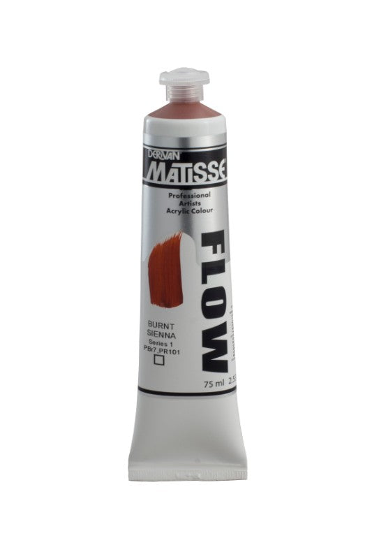 Matisse Flow Acrylic Paint in Burnt Sienna S1, 75ml tube, ideal for versatile brushwork and vibrant artwork.