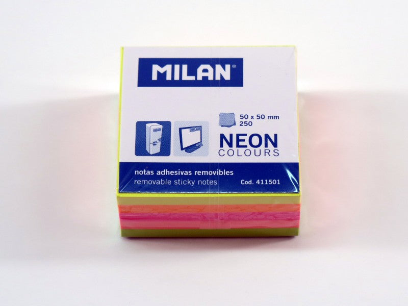 Vibrant Milan Sticky Notes in neon colors, 250 assorted sticky notes, perfect for reminders and organizing ideas.