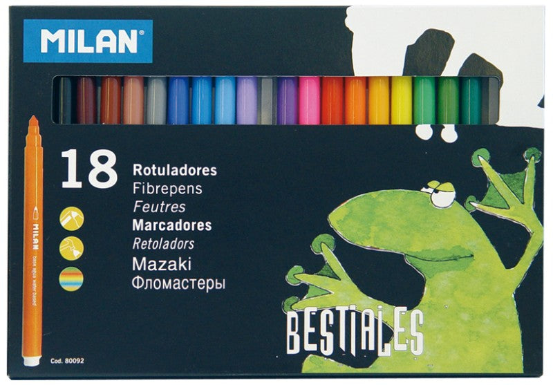 Milan Fibrepens Supertip Set of 18, vibrant felt pens for artists and crafters, featuring washable ink and versatile supertip design.