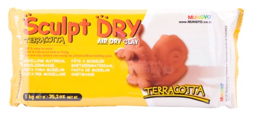 Mungyo Sculpt Dry Clay 1000g in terracotta, soft and pliable for sculpting, perfect for various creative projects.