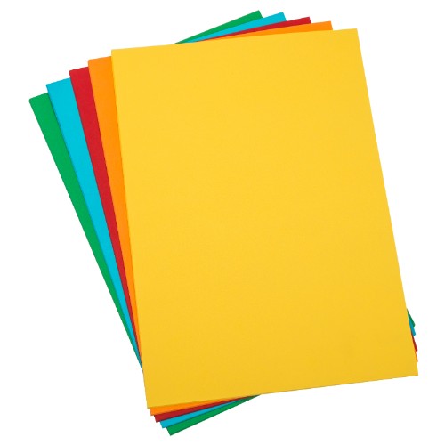 A2 75gsm bright paper pack of 100 sheets in 5 striking colors, perfect for vibrant printing projects and presentations.