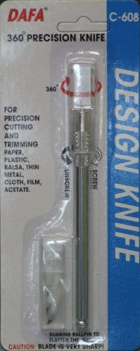 C-608 Swivel Precision 360° Pen Knife with 8mm aluminum barrel, ideal for precise cutting of curves and intricate designs.