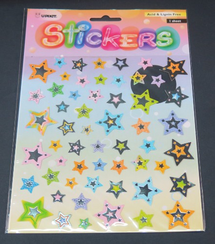 Vibrant, weather-resistant star-shaped sticker for personalizing laptops, bottles, and crafts.