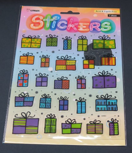 Vibrant present-themed sticker for personalizing gifts and decorations, perfect for all occasions.