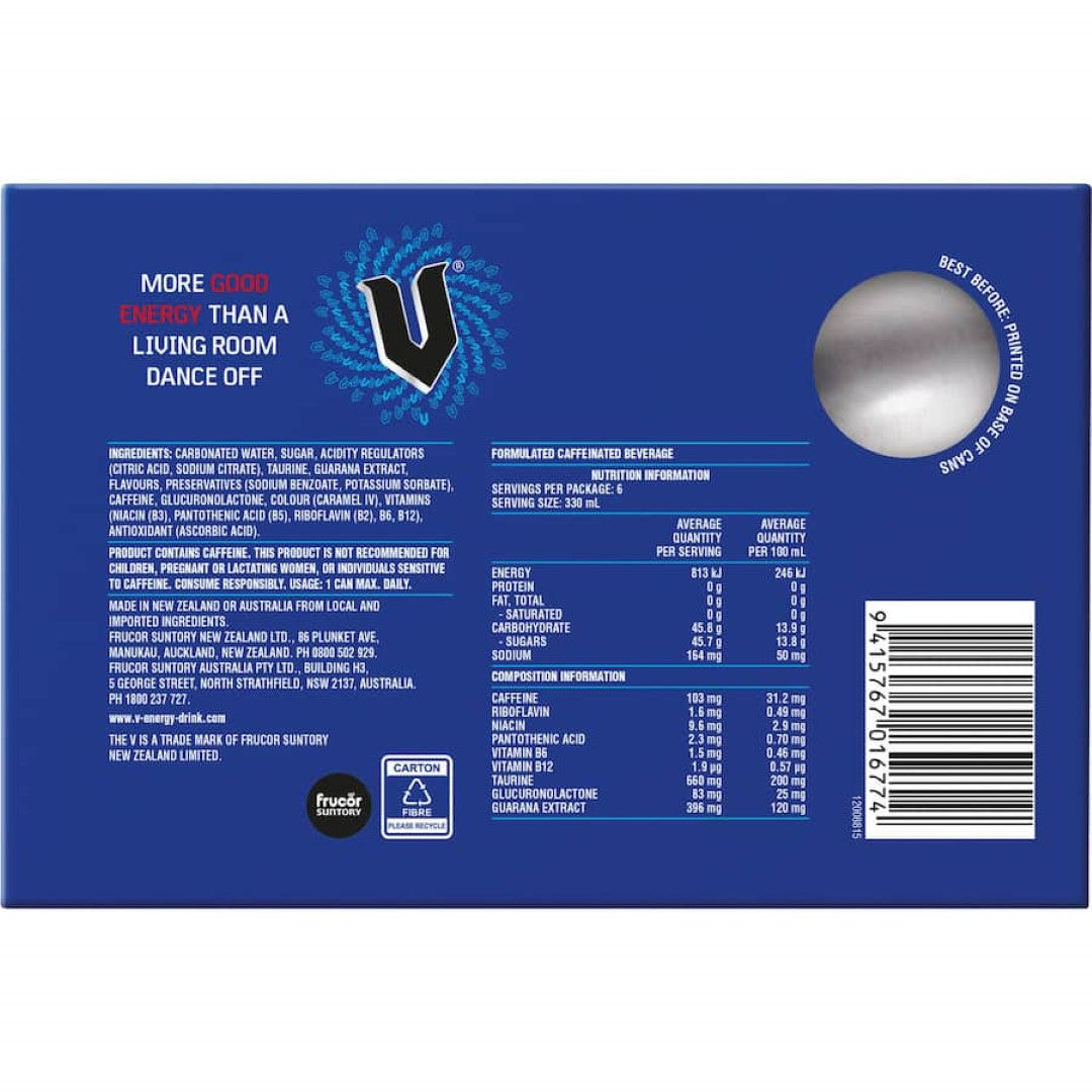 V Blue Energy Drink  330ml cans 6pack