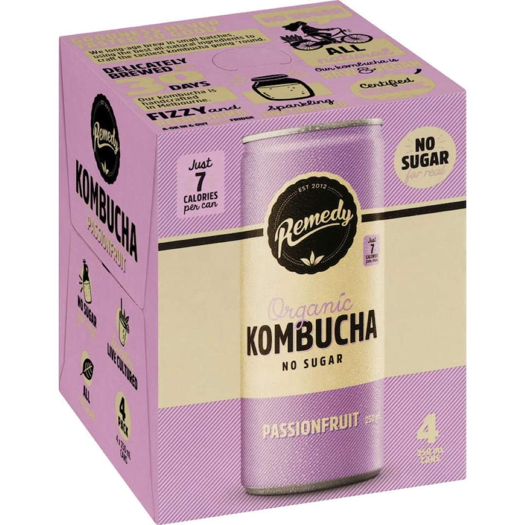 Remedy Organic Kombucha Passionfruit 4 x 250mL