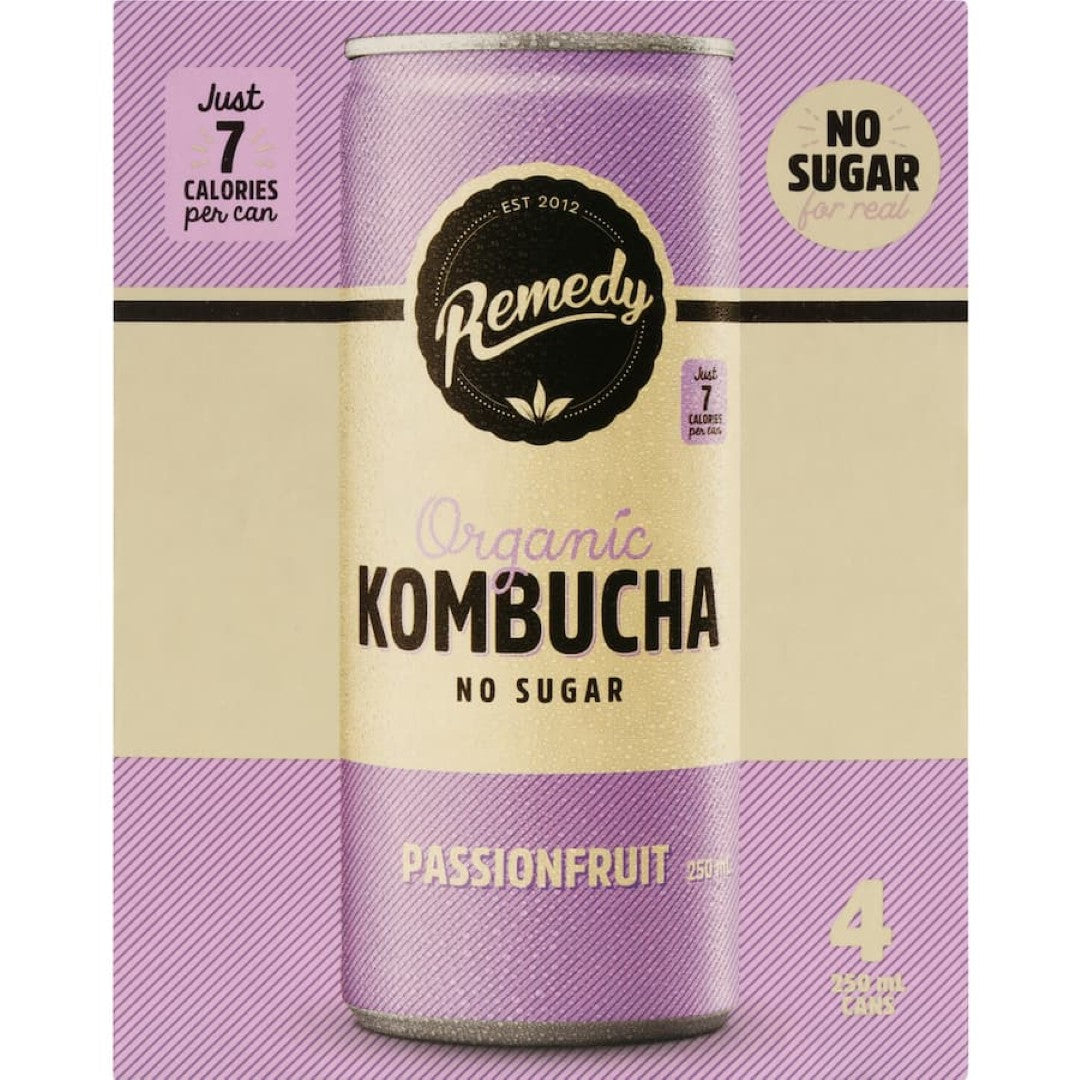 Remedy Organic Kombucha Passionfruit 4 x 250mL