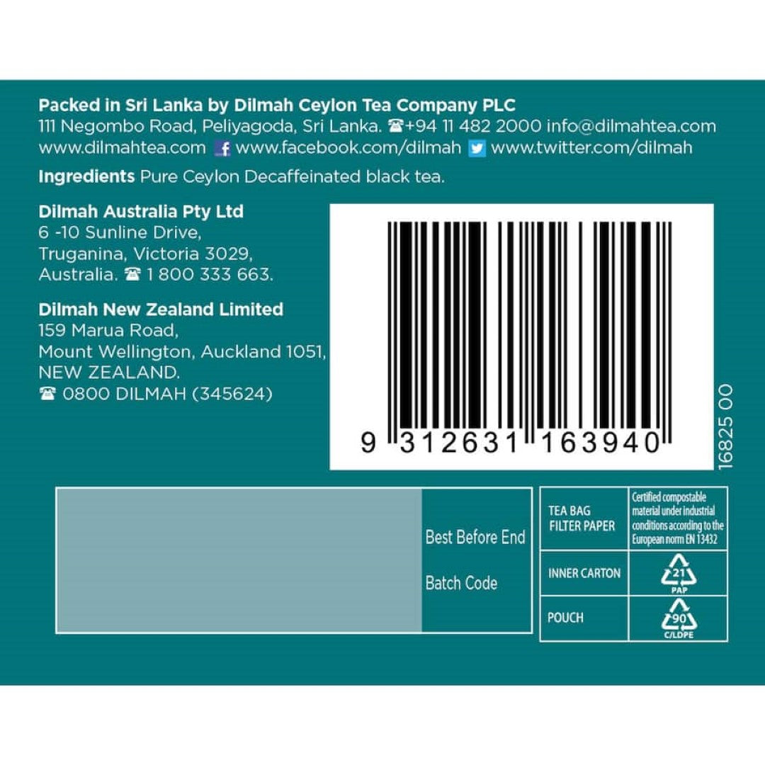 Dilmah Tea Decaf Premium Ceylon Bags 50pack