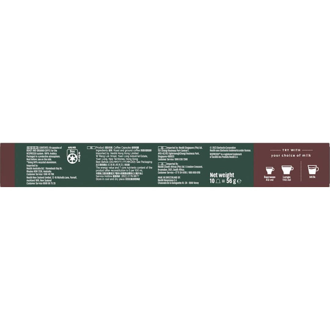 Starbucks By Nespresso Coffee Pods Italian Style Roast Ristretto 10 pack 56g