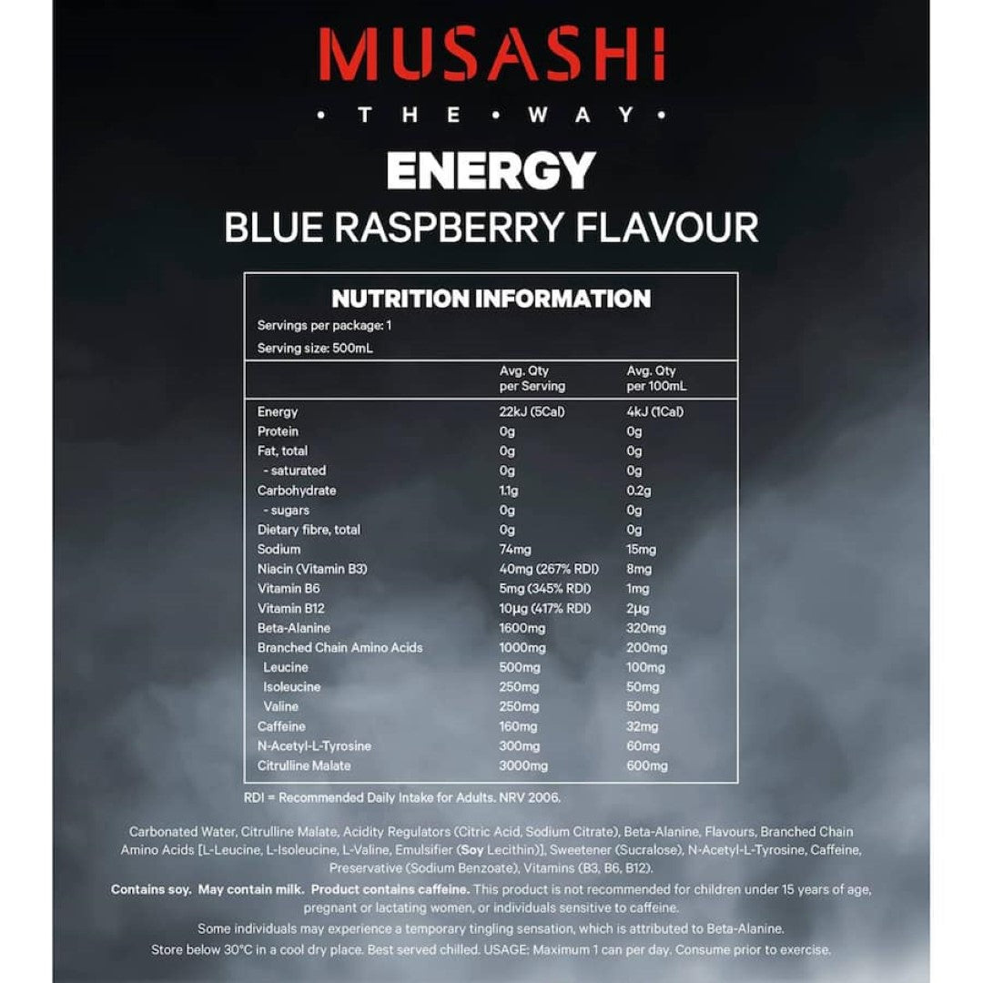 Musashi Energy Drink Blue Raspberry Zero Sugar
