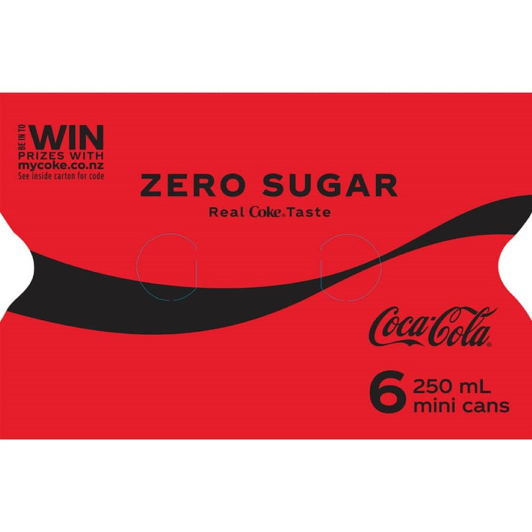 Coca Cola Soft Drink Zero Sugar 250ml cans 6pack