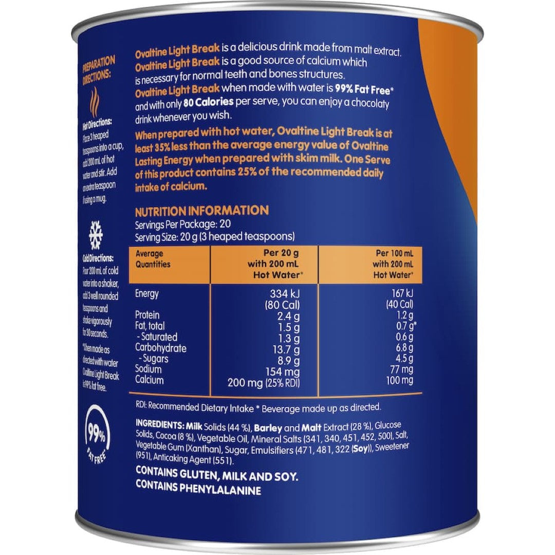 Ovaltine Drinking Chocolate Light Break 400g